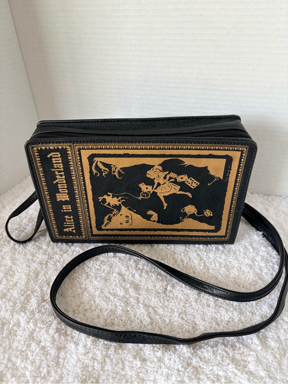Alice in Wonderland Black & Gold Crossbody Book Bag with Wristlet